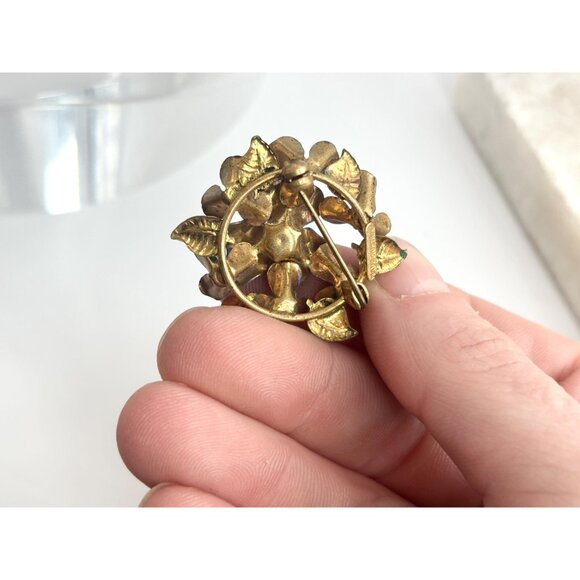 Purple Floral | Flower Shaped Enameled Vintage Costume Jewelry Brooch - Picture 7 of 7